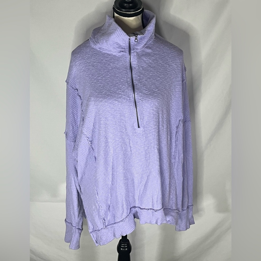 We The Free Freya Henley Ribbed Knit Oversized 1/2 Zip Womens Pullover Small
